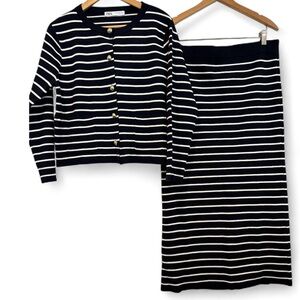 Zara Blue & White Striped Knit Skirt Set Size XL